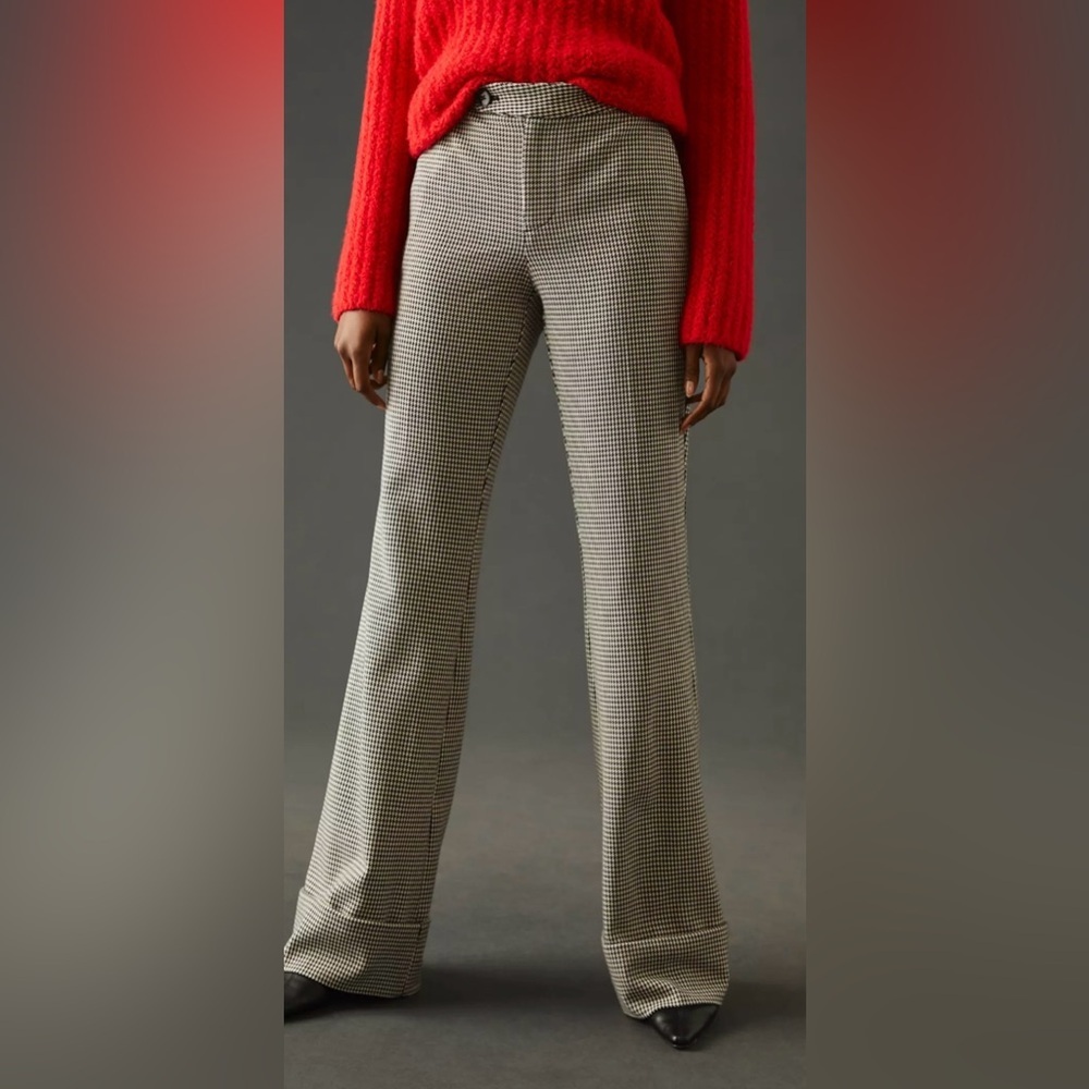 Women's Maeve Anthropologie Low-Slung Flared Trousers Houndstooth Pants NWT 10